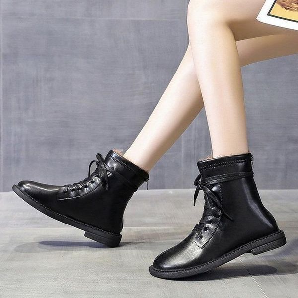 boots solid leather motorcycle warm plush winter ankle thick bottom square heels platform lace up autumn plus size, Black
boots solid leather motorcycle warm plush winter ankle thick bottom square heels platform lace up autumn plus size, Black