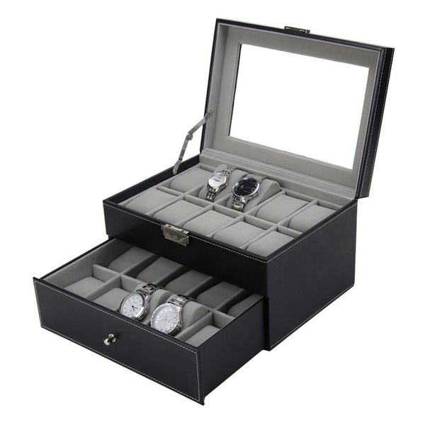 20 grids slots pu leather double layers watch box jewelry display storage case watches container organizer box t200523, Black;blue
20 grids slots pu leather double layers watch box jewelry display storage case watches container organizer box t200523, Black;blue