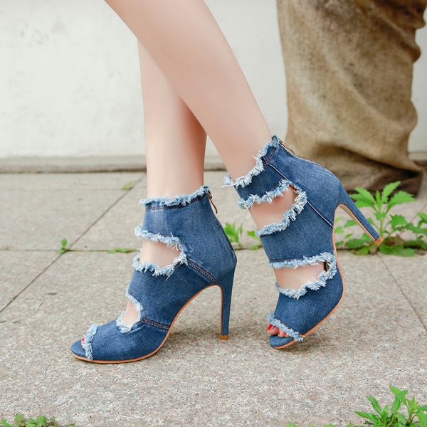 2019 summer peep toe high heel mode bombs denim gladiator shoes ankle boots boring casual, Black
2019 summer peep toe high heel mode bombs denim gladiator shoes ankle boots boring casual, Black
