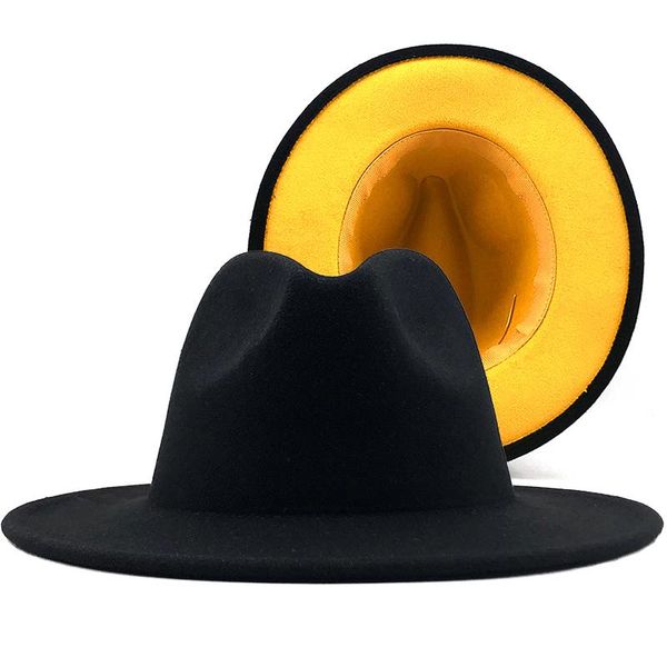 simple outer black inner yellow wool felt jazz fedora hats with thin belt buckle men women wide brim panama trilby cap wmteck, Black;white
simple outer black inner yellow wool felt jazz fedora hats with thin belt buckle men women wide brim panama trilby cap wmteck, Black;white