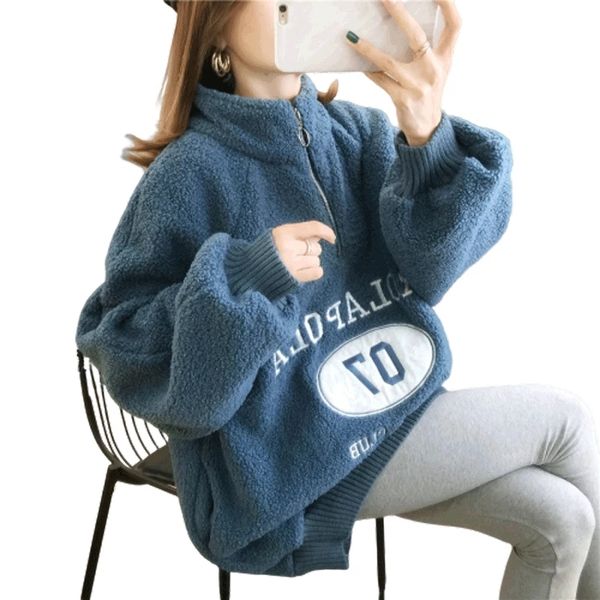 2020 autumn and winter lamb plush girl sweatshirt letter embroidery loose casual korean half high collar wild zipper women, Black;brown
2020 autumn and winter lamb plush girl sweatshirt letter embroidery loose casual korean half high collar wild zipper women, Black;brown