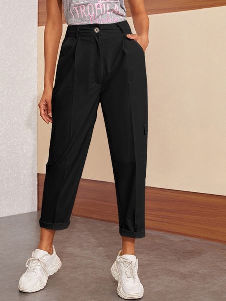 slant pocket tailored pants i78c#, Black;white
slant pocket tailored pants i78c#, Black;white