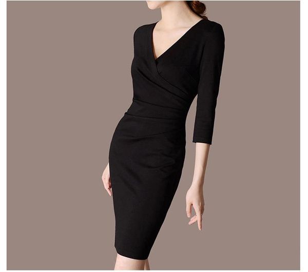 woman spring black v-neck three quarter full knee-length pencil dresses female oversized fall solid fold hedging slim dress, Black;gray
woman spring black v-neck three quarter full knee-length pencil dresses female oversized fall solid fold hedging slim dress, Black;gray