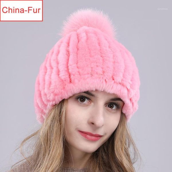 2020 knitted rex fur beanies hats women warm real rex fur hat 100% real ball cap1, Blue;gray