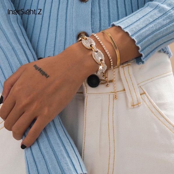charm bracelets ingesight.z 3pcs/set rhinestone crystal miami curb cuban bangles adjustable flat snake wrist chain for women jewelry, Golden;silver
charm bracelets ingesight.z 3pcs/set rhinestone crystal miami curb cuban bangles adjustable flat snake wrist chain for women jewelry, Golden;silver