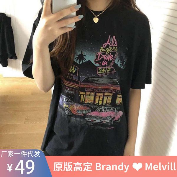 bm style motel loose printed cotton short sleeve t-shirt, Black;gray
bm style motel loose printed cotton short sleeve t-shirt, Black;gray