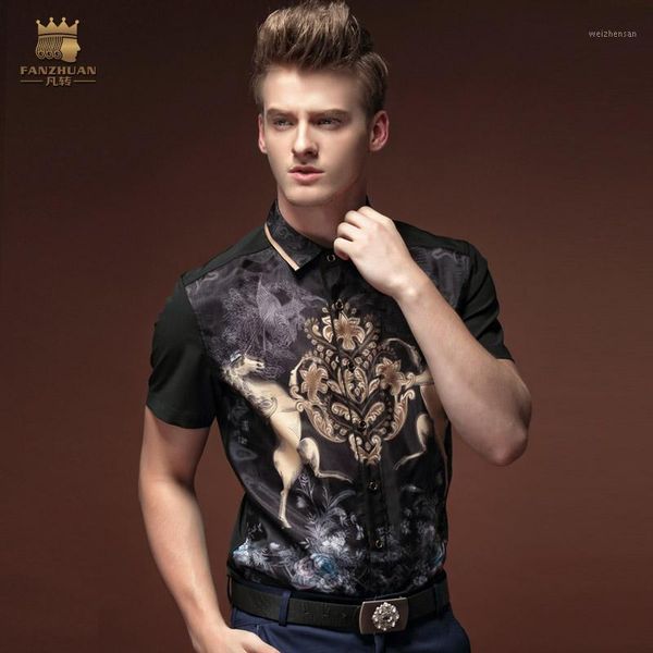 fanzhuan new fashion casual men's male short sleeved summer printed slim floral shirt 15315 blouse peaked collar1, White;black
fanzhuan new fashion casual men's male short sleeved summer printed slim floral shirt 15315 blouse peaked collar1, White;black