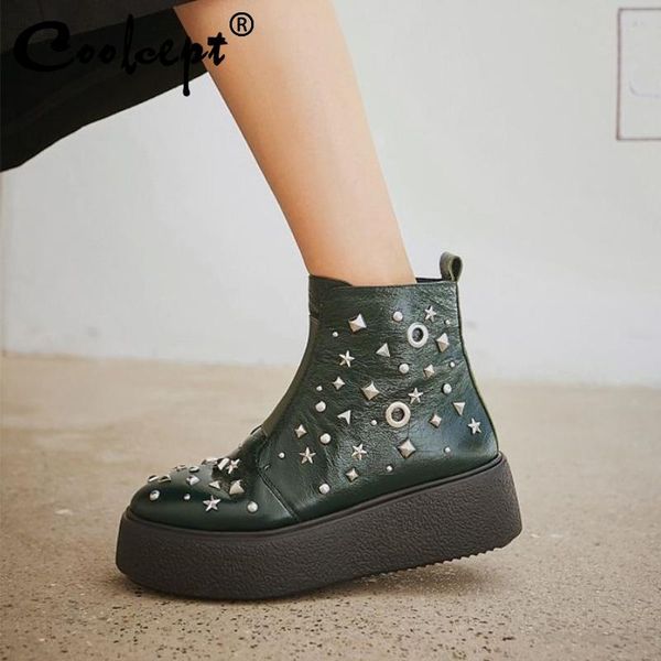 coolcept fashion rivets thick sole ankle boots for women genuine leather leisure shoes autumn winter women footwear size 34-39, Black
coolcept fashion rivets thick sole ankle boots for women genuine leather leisure shoes autumn winter women footwear size 34-39, Black