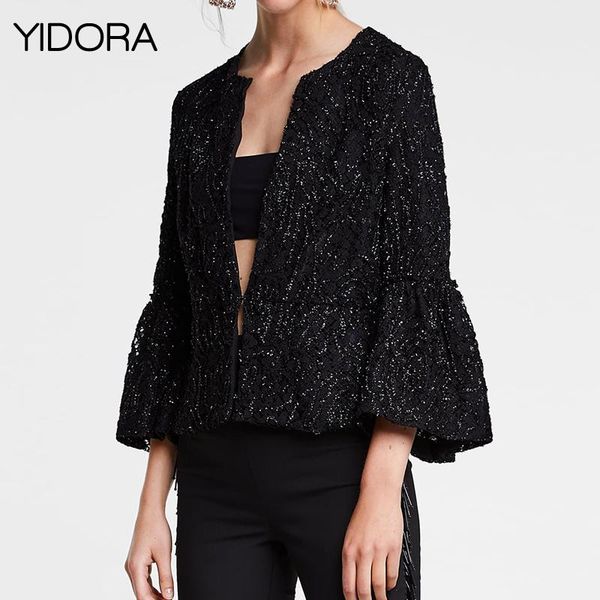 yidora new black shimmer thread short jacket with ruffle cuffs - women 2020 round neck long sleeves lurex flare sleeve jacket, Black;brown
yidora new black shimmer thread short jacket with ruffle cuffs - women 2020 round neck long sleeves lurex flare sleeve jacket, Black;brown