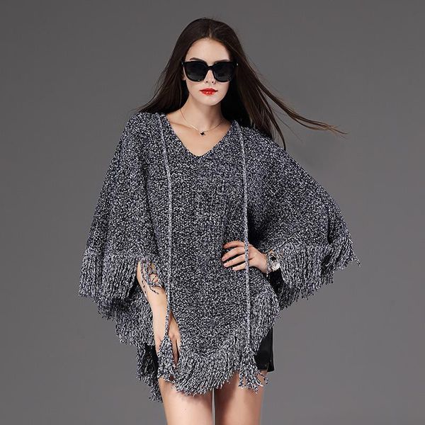 women's sweaters winter autumn women knitted sweater v-neck tassel shawl cape poncho oversized loose cloak coat fs0306, White;black
women's sweaters winter autumn women knitted sweater v-neck tassel shawl cape poncho oversized loose cloak coat fs0306, White;black