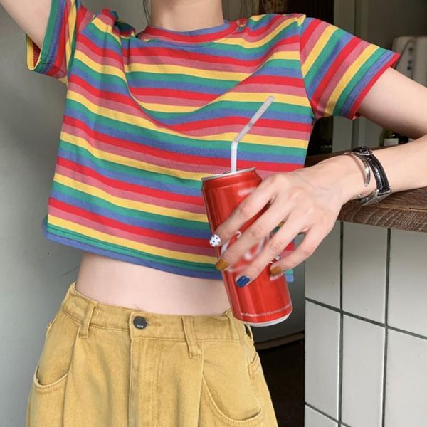 2019 new summer women's t shirt fashion casual style round neck rainbow striped tees short sleeve t-shirt slim women t-shirt, White
2019 new summer women's t shirt fashion casual style round neck rainbow striped tees short sleeve t-shirt slim women t-shirt, White
