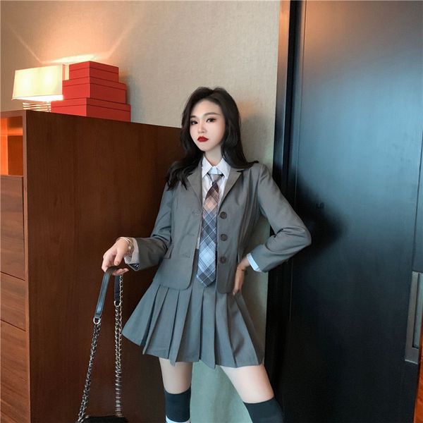 2021 Female Mode New Suits 3 Long Shirt Parts Tie Blazer Defines Students Preppy Cute Mini Skirt Plied Sets 6JY7, Gray
2021 Female Mode New Suits 3 Long Shirt Parts Tie Blazer Defines Students Preppy Cute Mini Skirt Plied Sets 6JY7, Gray