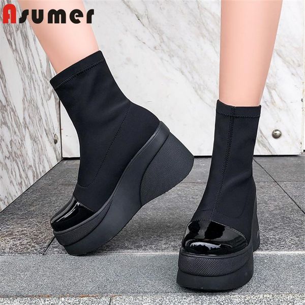 boots asumer 2021 est patent leather stretch women platform wedges shoes fashion autumn winter cool ankle, Black
boots asumer 2021 est patent leather stretch women platform wedges shoes fashion autumn winter cool ankle, Black