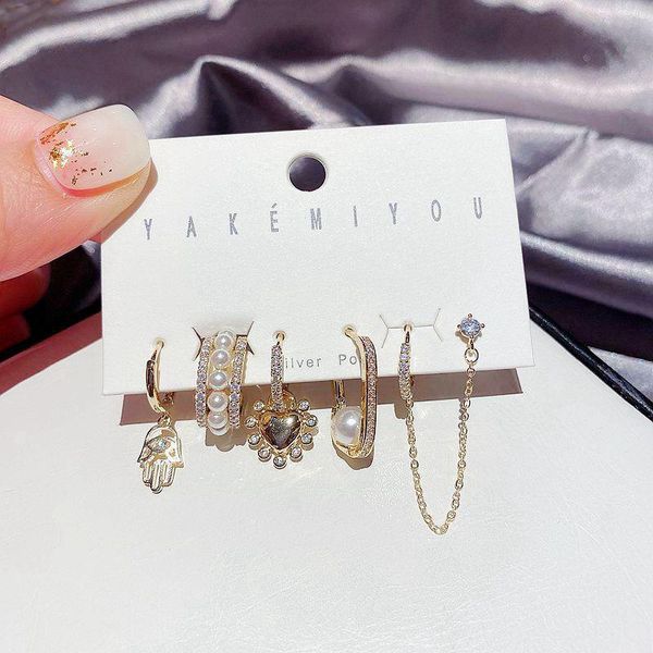 migga 6pcs cubic zirconia imitation pearl earrings set gold color fatima hand heart statement earrings for women, Silver
migga 6pcs cubic zirconia imitation pearl earrings set gold color fatima hand heart statement earrings for women, Silver
