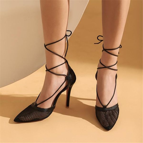 sandals pxelena 2021 spring summer women cross tied gladiator stiletto super high heels mesh breathable rome shoes black white