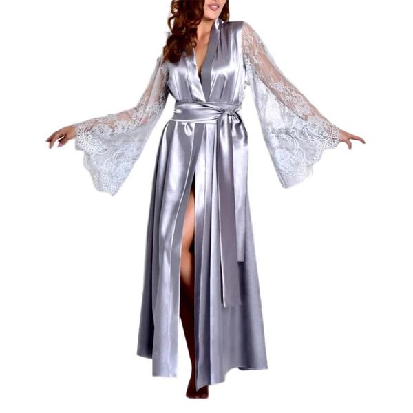 casual dresses women silk nightgown dress lace transparent sleeve v neck tie waist satin kimono robe, Black;gray
casual dresses women silk nightgown dress lace transparent sleeve v neck tie waist satin kimono robe, Black;gray