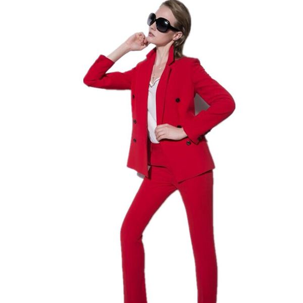 women pant suits the latest fashion business suits vocational passion red double-breasted long-sleeved women, White
women pant suits the latest fashion business suits vocational passion red double-breasted long-sleeved women, White