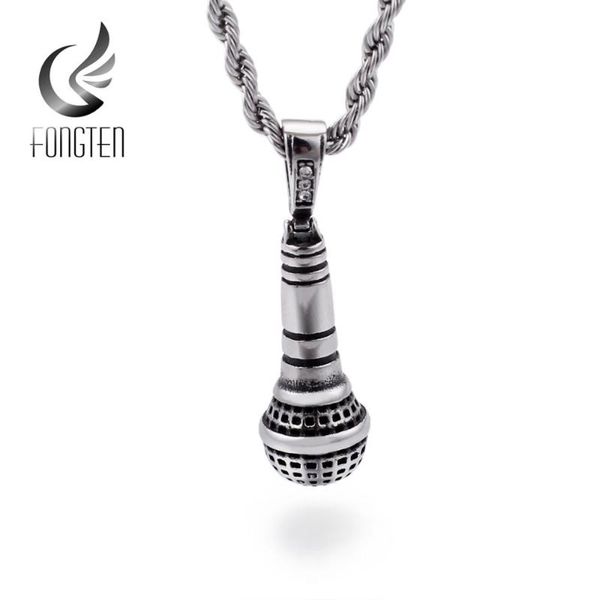 pendant necklaces fongten retro microphone singer necklace men stainless steel choker chain punk hip hop music jewelry gift, Silver 
pendant necklaces fongten retro microphone singer necklace men stainless steel choker chain punk hip hop music jewelry gift, Silver