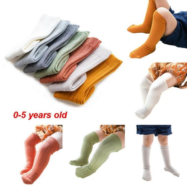 socks kids toddler infant baby girls boys solid anti-slip knitted long stockings cotton knee 20211, Pink;yellow