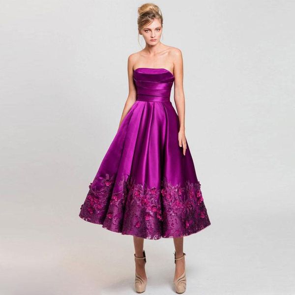 setwell strapless a-line evening dresses sleeveless lace appliques pleated satin tea length purple prom party gowns, Black;red
setwell strapless a-line evening dresses sleeveless lace appliques pleated satin tea length purple prom party gowns, Black;red