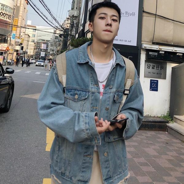 autumn new korean wash harajuku trend men's student bf wind hole denim jacket, Black;brown
autumn new korean wash harajuku trend men's student bf wind hole denim jacket, Black;brown
