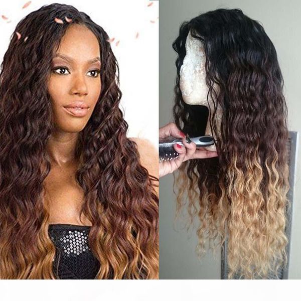 #1b 4 27 three tone deep wave ombre lace front wig glueless ombre lace wig full lace wigs ombre for black women, Black;brown
