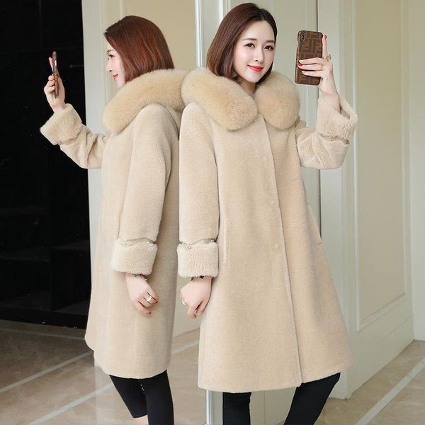 women's fur & faux 100% cashmere style sheepskin coat for middle and long collar with hood, Black
women's fur & faux 100% cashmere style sheepskin coat for middle and long collar with hood, Black