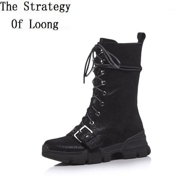 women genuine leather spring autumn motorcycle boots lady winter chunky sole increasing heels work safety half boots 202008281, Black 
women genuine leather spring autumn motorcycle boots lady winter chunky sole increasing heels work safety half boots 202008281, Black