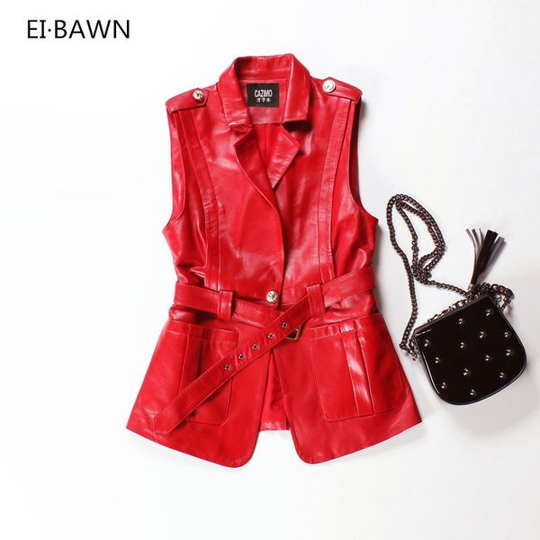 new arrival vest women sheepskin black red sleeveless jacket ladies fashion design belt lapel real leather vest all match 201030
new arrival vest women sheepskin black red sleeveless jacket ladies fashion design belt lapel real leather vest all match 201030