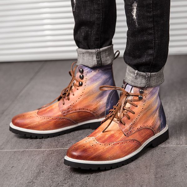 size men big fashion hip hop punk dressed in colored leather brogue young shoes gentleman bullock male boots t2aw, Black
size men big fashion hip hop punk dressed in colored leather brogue young shoes gentleman bullock male boots t2aw, Black
