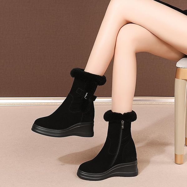 boots winter women pig suede leather handmade shoes thick increased warm comfortable casual, Black
boots winter women pig suede leather handmade shoes thick increased warm comfortable casual, Black