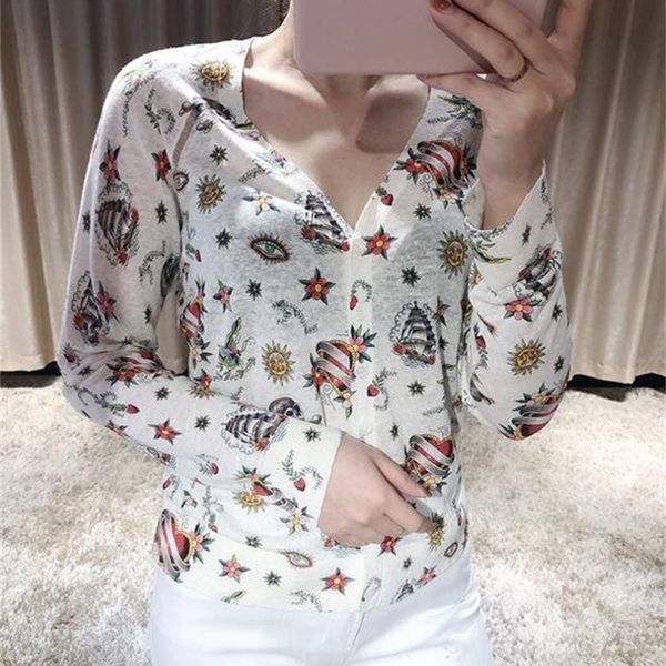women sweater new spring / summer 2020 floral print round neck short sleeve+v-neck cardigan sweater lj201112, White;black
women sweater new spring / summer 2020 floral print round neck short sleeve+v-neck cardigan sweater lj201112, White;black