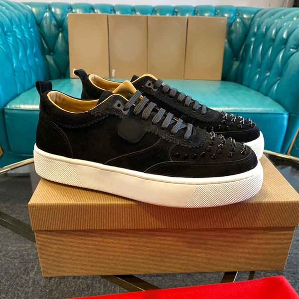 21s low sneaker spiked bottom red soles happyrui studded spiked fashion men's suede leather sequins junior walking shoes with boxes, Black
21s low sneaker spiked bottom red soles happyrui studded spiked fashion men's suede leather sequins junior walking shoes with boxes, Black