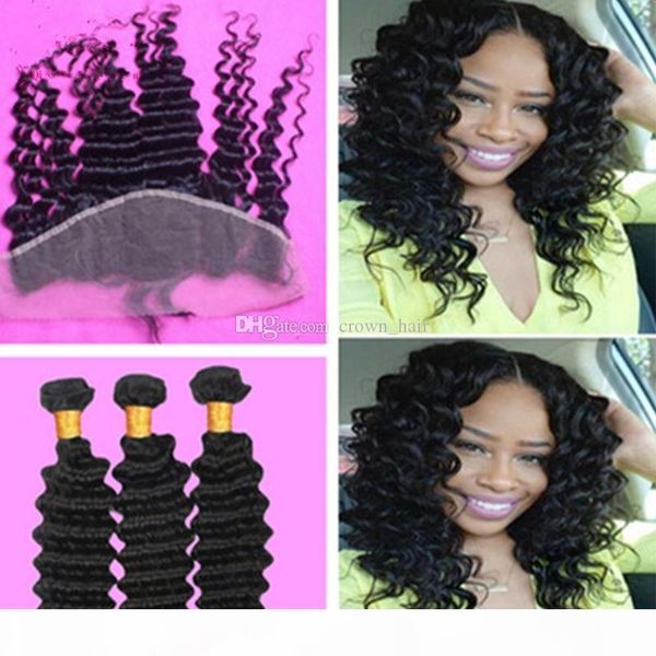 13x4 ear to ear lace frontals with 3 bundles deep wave hair bundles virgin human hair lace frontal with hair weaves, Black
13x4 ear to ear lace frontals with 3 bundles deep wave hair bundles virgin human hair lace frontal with hair weaves, Black