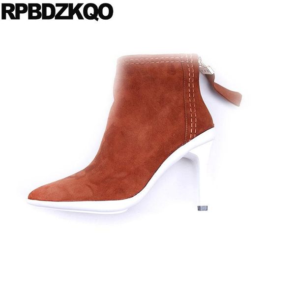 boots brown stiletto celebrity designer suede shoes women booties pointed toe genuine leather ankle high heel, Black
boots brown stiletto celebrity designer suede shoes women booties pointed toe genuine leather ankle high heel, Black