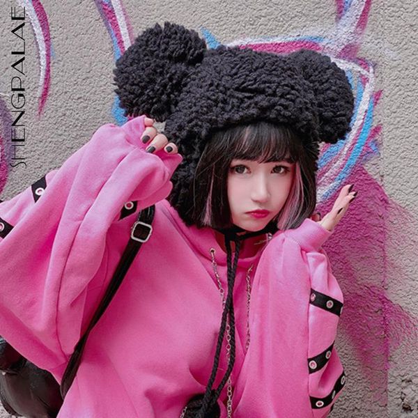 shengpalae sweet new arrival girl black bear ear hats cute kawaii lamb woolen winter hat beanies women in 2021 5b623, Blue;gray 
shengpalae sweet new arrival girl black bear ear hats cute kawaii lamb woolen winter hat beanies women in 2021 5b623, Blue;gray
