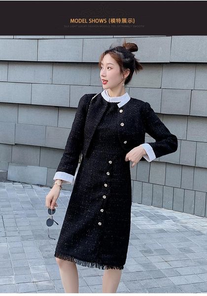 women's tracksuits 2021 design black color lurex patchwork shinny tweed woolen short coat and knee length tank dress 2 pieces set, Gray
women's tracksuits 2021 design black color lurex patchwork shinny tweed woolen short coat and knee length tank dress 2 pieces set, Gray