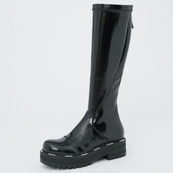 fashion thick-soled thin skinny boots high-tube stretch boots and knee high-tube round toe low-heel zipper outdoor1, Black
fashion thick-soled thin skinny boots high-tube stretch boots and knee high-tube round toe low-heel zipper outdoor1, Black