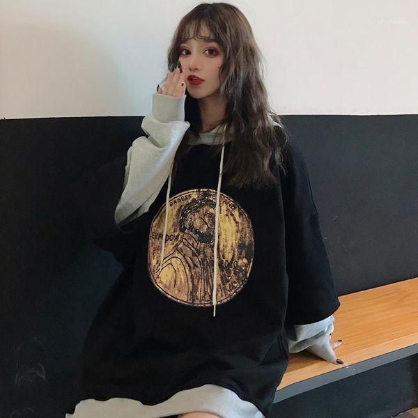 retro sweatshirt hoodie oversized fake two-piece style hooded loose ladies autumn fashion hip-hop cotton pullovers1, Black
retro sweatshirt hoodie oversized fake two-piece style hooded loose ladies autumn fashion hip-hop cotton pullovers1, Black