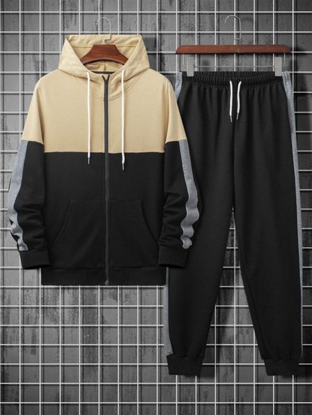 men colorblock zip up drawstring hoodie & sweatpants v5q6#, Gray
men colorblock zip up drawstring hoodie & sweatpants v5q6#, Gray