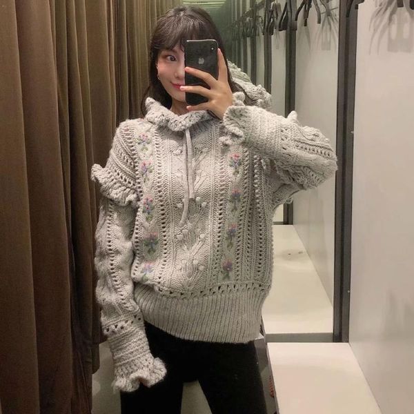women's sweaters chic women casual fashion pullover 2021 fall winter knit sweater ruffled high neck, White;black
women's sweaters chic women casual fashion pullover 2021 fall winter knit sweater ruffled high neck, White;black