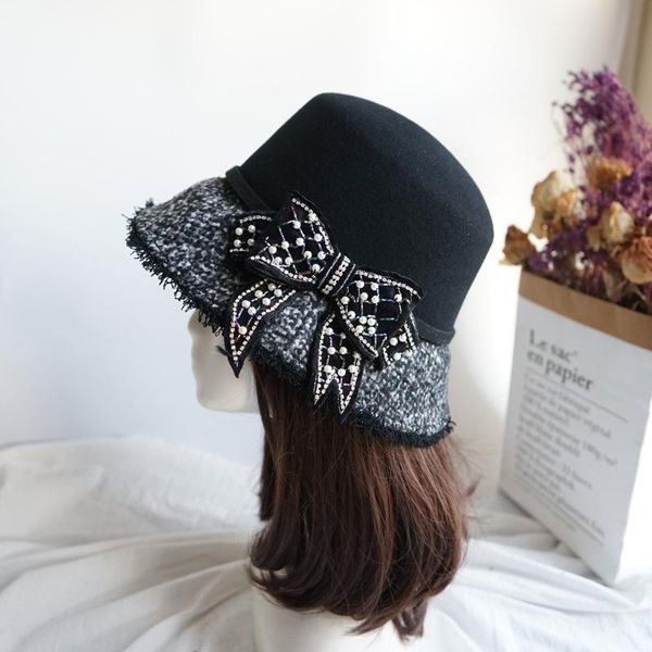 wide brim hats 202111-panshi-heben autumn winter tweed bowknot lady wool leisure bucket cap women fishermen hat, Blue;gray
wide brim hats 202111-panshi-heben autumn winter tweed bowknot lady wool leisure bucket cap women fishermen hat, Blue;gray