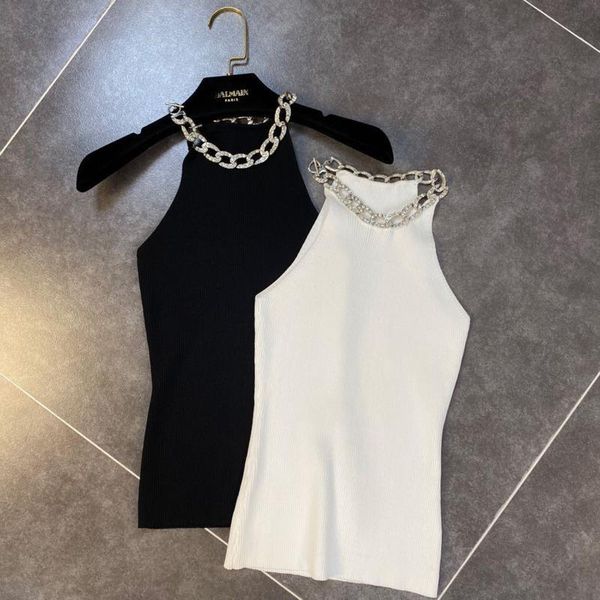 2020 new summer fashion tide casual sleeveless neck diamond chain necklace slim knitted vest women sb802, White
2020 new summer fashion tide casual sleeveless neck diamond chain necklace slim knitted vest women sb802, White