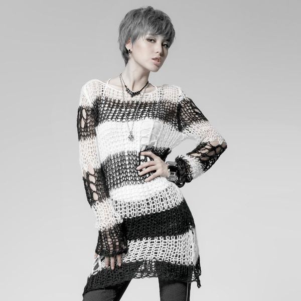 women's sweaters punkrave gothic broken pullover sweater korean transparent daily casual long sleeve, White;black
women's sweaters punkrave gothic broken pullover sweater korean transparent daily casual long sleeve, White;black