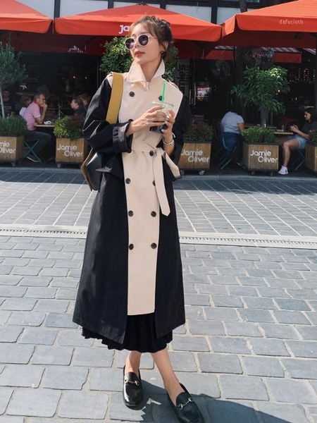 women trench long coat double breasted black-khaki windcheater cloak with belt turn-down collar ladies outerwear fashion 20201, Tan;black
women trench long coat double breasted black-khaki windcheater cloak with belt turn-down collar ladies outerwear fashion 20201, Tan;black
