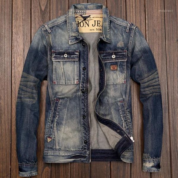men's motorcycle denim jacket slim retro denim jacket spring and autumn1, Black;brown
men's motorcycle denim jacket slim retro denim jacket spring and autumn1, Black;brown