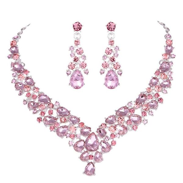 crystal pink bridal jewelry sets teardrop shape wedding necklace earrings african fashion party jewelry sets accessories 8 color, Silver
crystal pink bridal jewelry sets teardrop shape wedding necklace earrings african fashion party jewelry sets accessories 8 color, Silver
