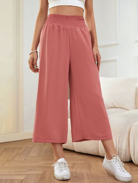 shirred waist wide leg pants a2oc#, Black;white