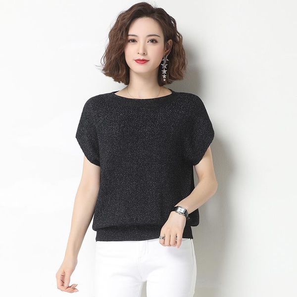 women summer knit elegant batwing sleeve knit blouse ladies short sleeve shirts, White;black
women summer knit elegant batwing sleeve knit blouse ladies short sleeve shirts, White;black