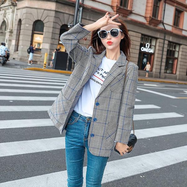 women's suits & blazers women single-breasted plaid office lady long sleeve blazer vintage work suit elegant outerwear jacket, White;black
women's suits & blazers women single-breasted plaid office lady long sleeve blazer vintage work suit elegant outerwear jacket, White;black